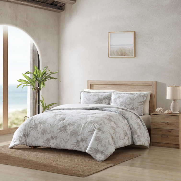 Beachway Blooms King Gray Cotton Duvet Cover Set