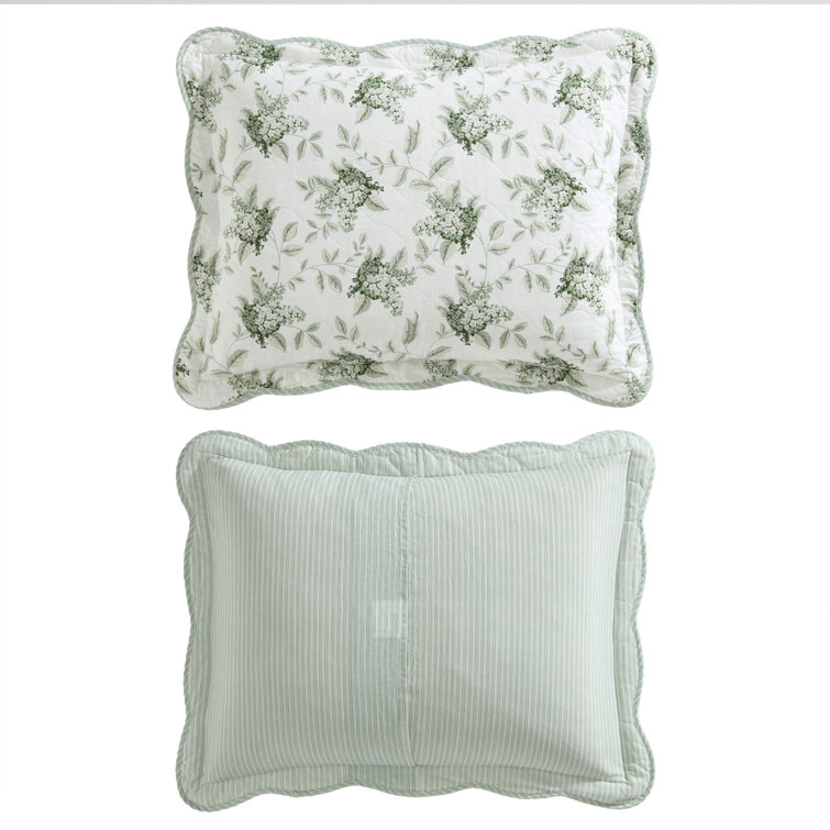 White and Green Cotton Twin Reversible Quilt Set