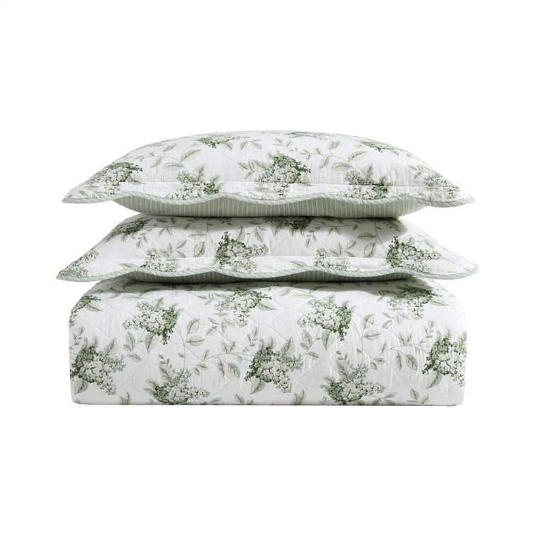 White and Green Cotton Twin Reversible Quilt Set