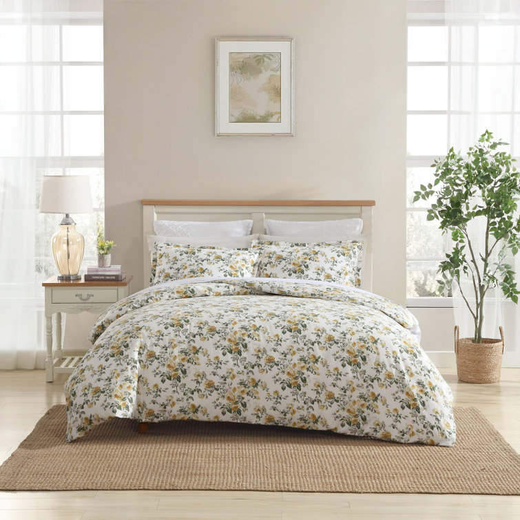 Gold and Green Cotton Floral Full/Queen Duvet Cover Set