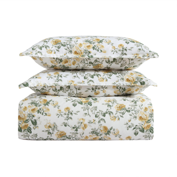 Gold and Green Cotton Floral Full/Queen Duvet Cover Set