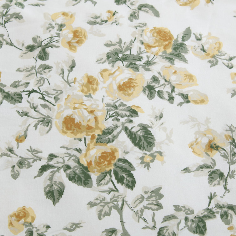 Gold and Green Cotton Floral Full/Queen Duvet Cover Set
