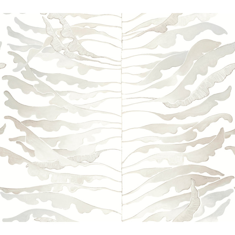 Neutral Leaf Column Wallpaper Roll with Silver Highlights