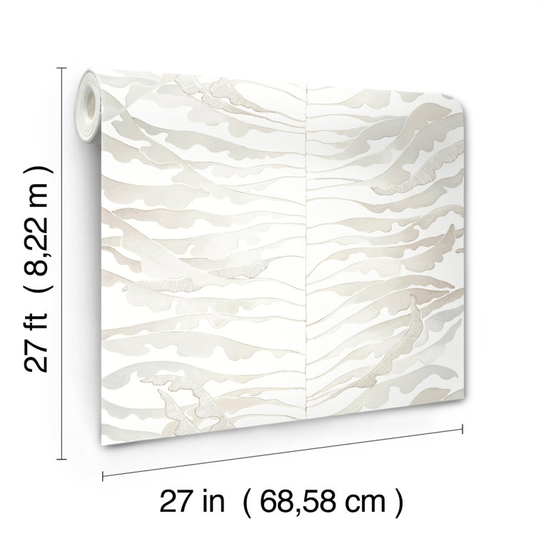 Neutral Leaf Column Wallpaper Roll with Silver Highlights