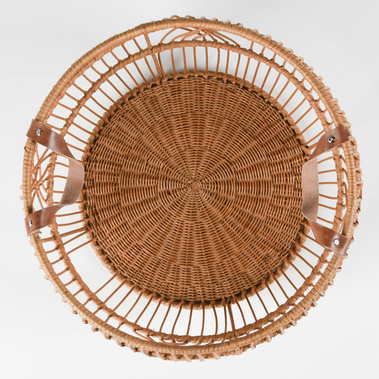 Natural Rattan Round Floor Storage Basket with Iron Frame