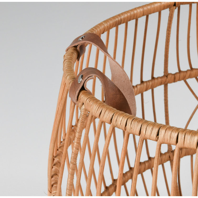 Natural Rattan Round Floor Storage Basket with Iron Frame