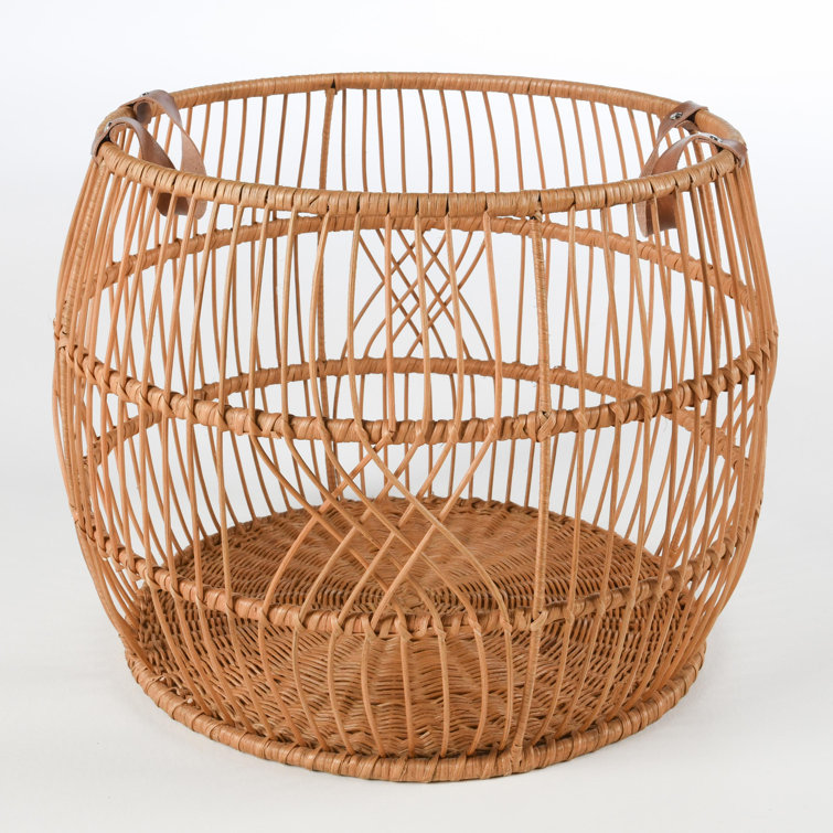 Natural Rattan Round Floor Storage Basket with Iron Frame