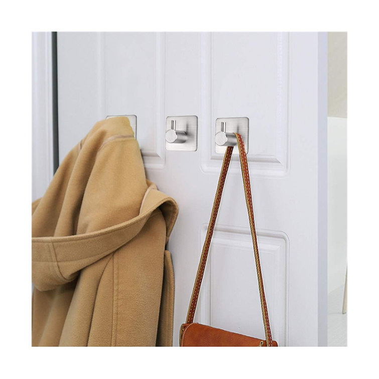 Silver Heavy Duty Adhesive Wall Hooks for Bathroom and Bedroom