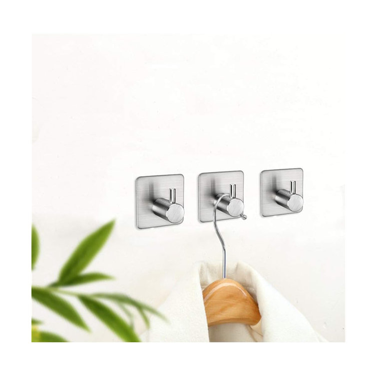 Silver Heavy Duty Adhesive Wall Hooks for Bathroom and Bedroom