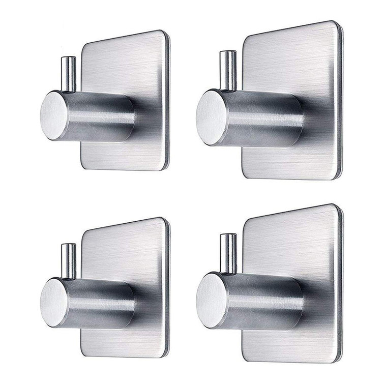 Silver Heavy Duty Adhesive Wall Hooks for Bathroom and Bedroom