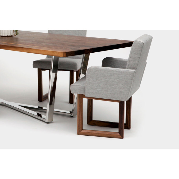 Ash Upholstered Dining Chair with Walnut Base