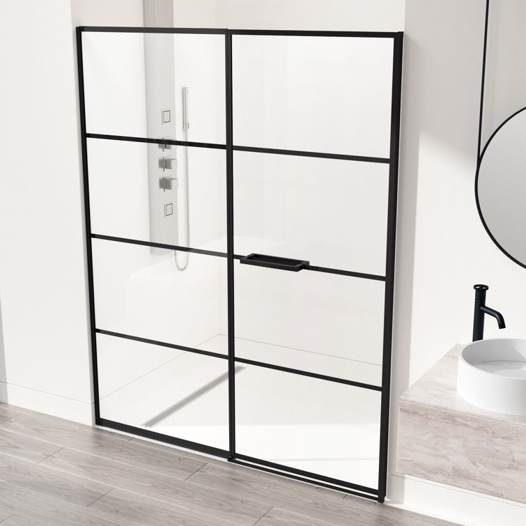 Meridian 60" Matte Black and Clear Grid Glass Shower Door