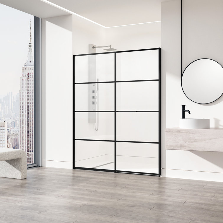Meridian 60" Matte Black and Clear Grid Glass Shower Door