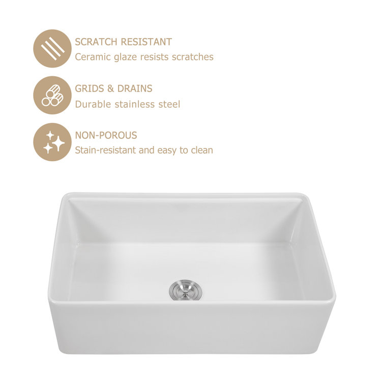 33'' White Ceramic Farmhouse Workstation Kitchen Sink with Accessories