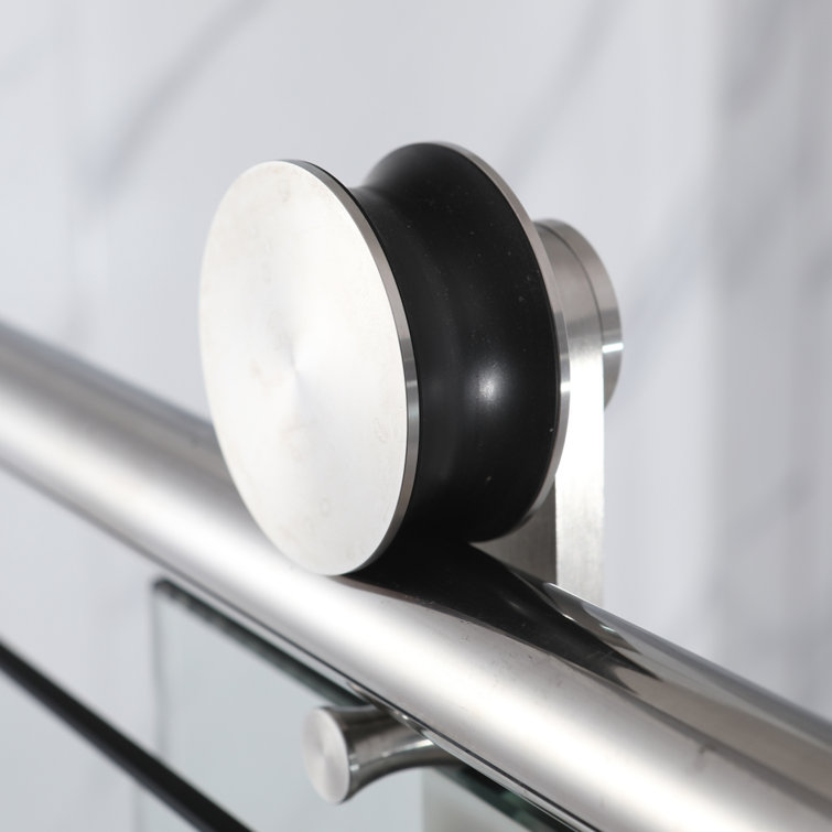 Frameless Brushed Nickel Sliding Shower Door with Clear Tempered Glass