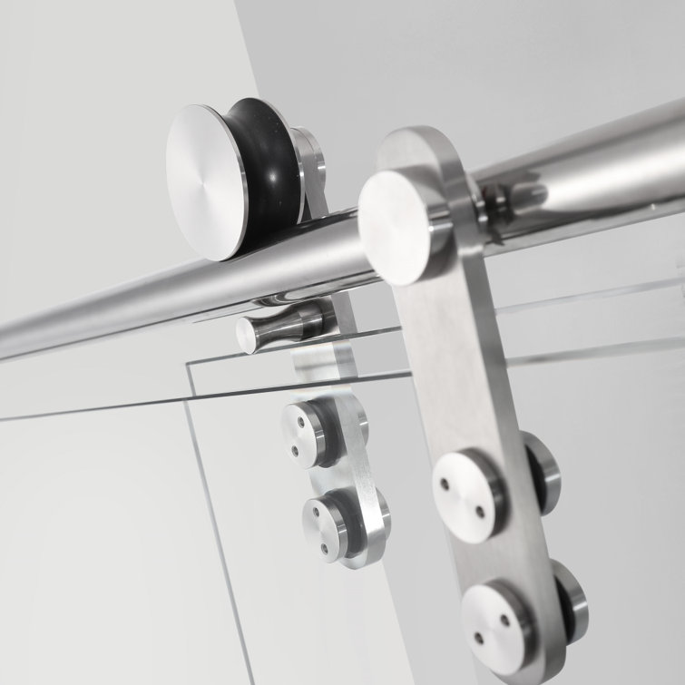 Frameless Brushed Nickel Sliding Shower Door with Clear Tempered Glass