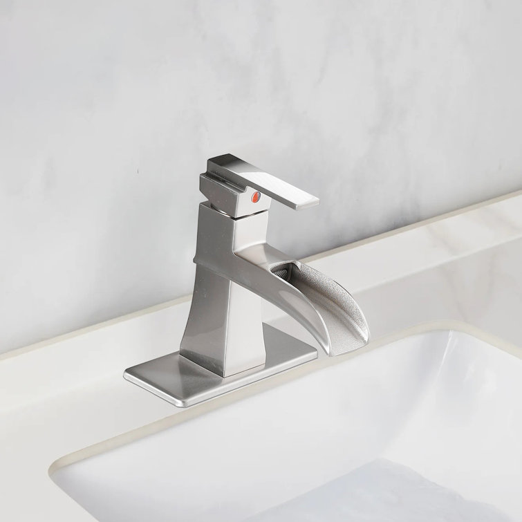 Brushed Nickel Single Handle Waterfall Bathroom Faucet with Deckplate