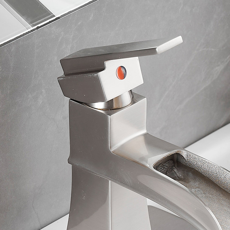 Brushed Nickel Single Handle Waterfall Bathroom Faucet with Deckplate