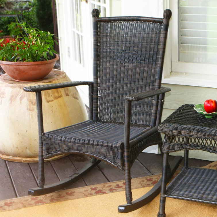 Portside Dark Roast Wicker Outdoor Rocking Chair with Cushions