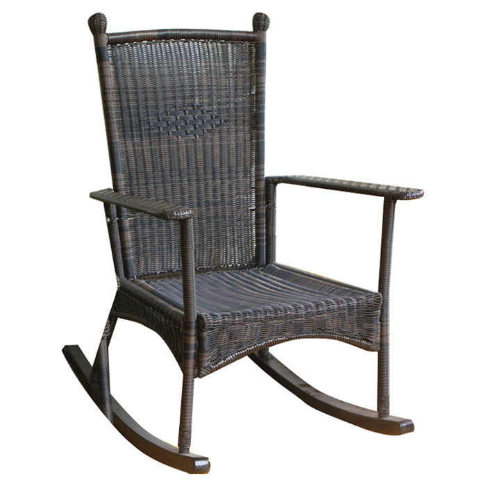 Portside Dark Roast Wicker Outdoor Rocking Chair with Cushions