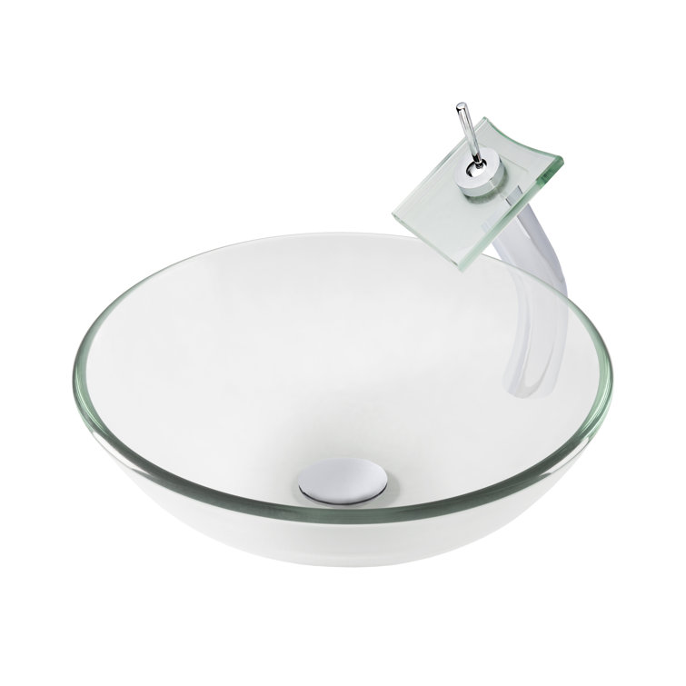 Chrome and Clear Glass Single Lever Waterfall Vessel Faucet