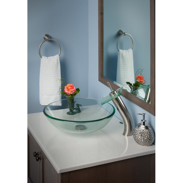 Brushed Nickel and Clear Glass Waterfall Vessel Faucet