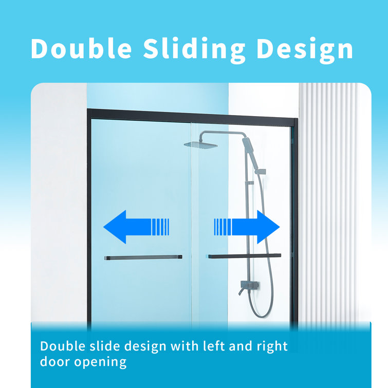 60" Matte Black Aluminum Framed Double Sliding Shower Door