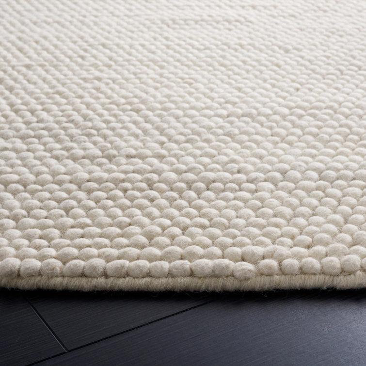 Ivory Round Flat Woven Wool and Cotton Rug