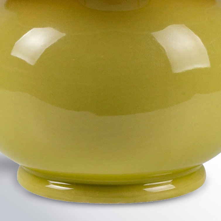 Khaki Ceramic Table Lamp with Rattan Cotton Shade