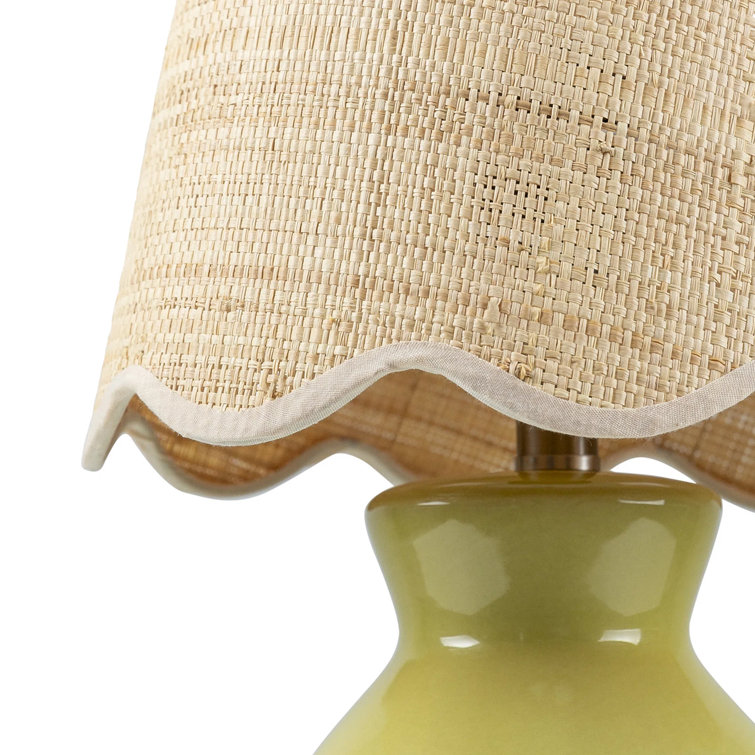 Khaki Ceramic Table Lamp with Rattan Cotton Shade