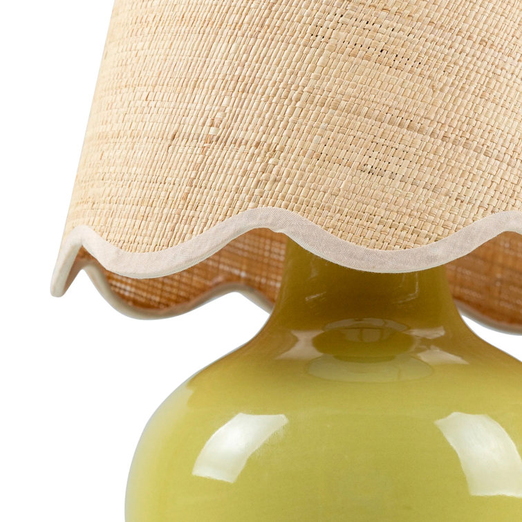 Khaki Ceramic Table Lamp with Rattan Cotton Shade