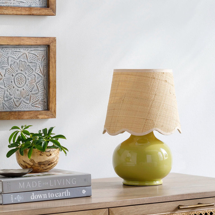 Khaki Ceramic Table Lamp with Rattan Cotton Shade