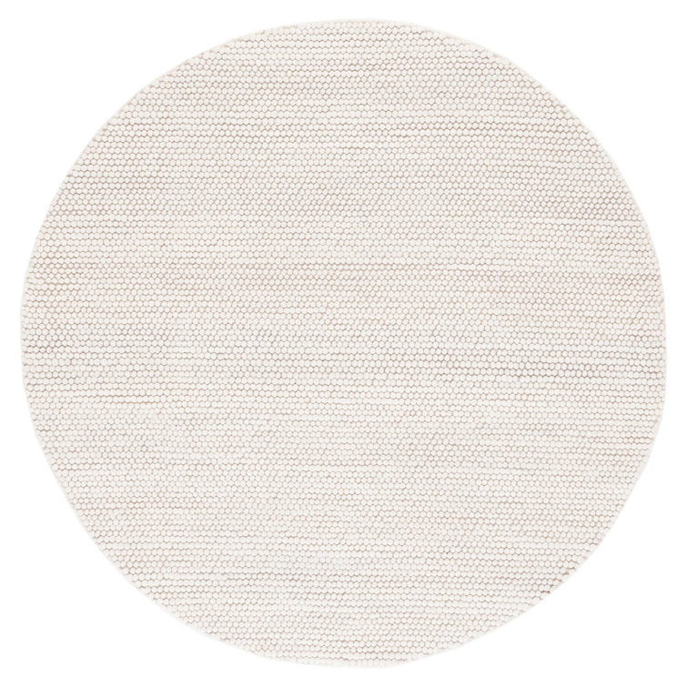 Ivory Round Flat Woven Wool and Cotton Rug