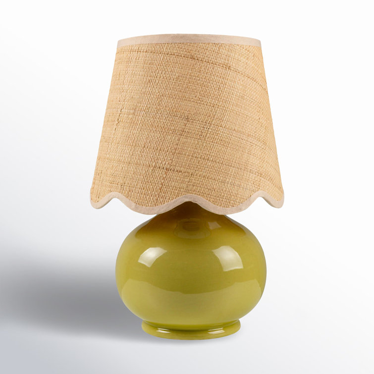 Khaki Ceramic Table Lamp with Rattan Cotton Shade