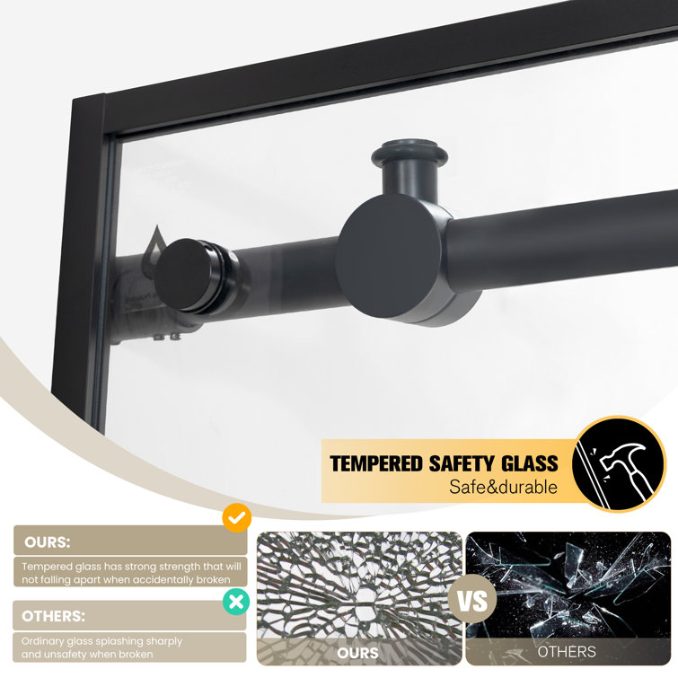 Losar 68'' Matte Black Framed Rectangle Shower Enclosure