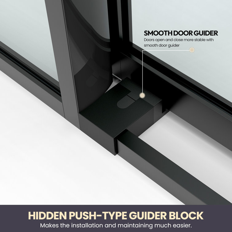 Losar 68'' Matte Black Framed Rectangle Shower Enclosure