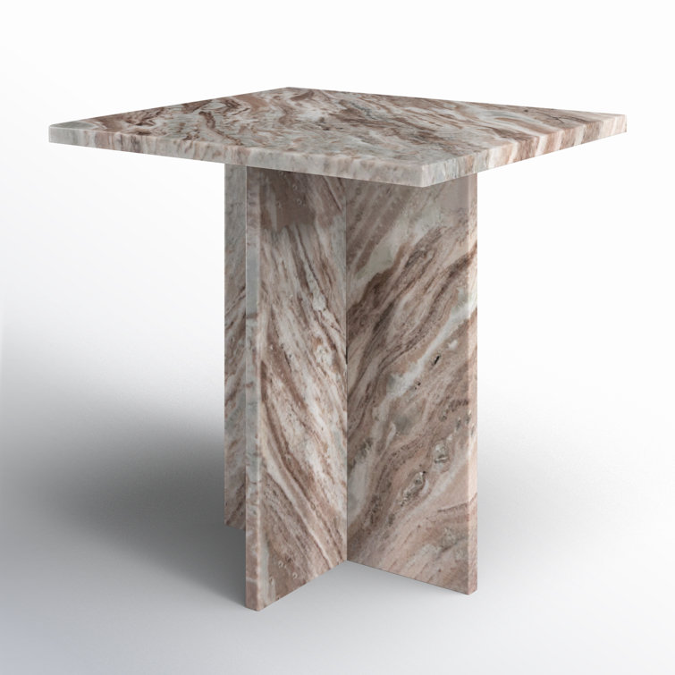 Brown Marble Rectangular Cross Legs End Table