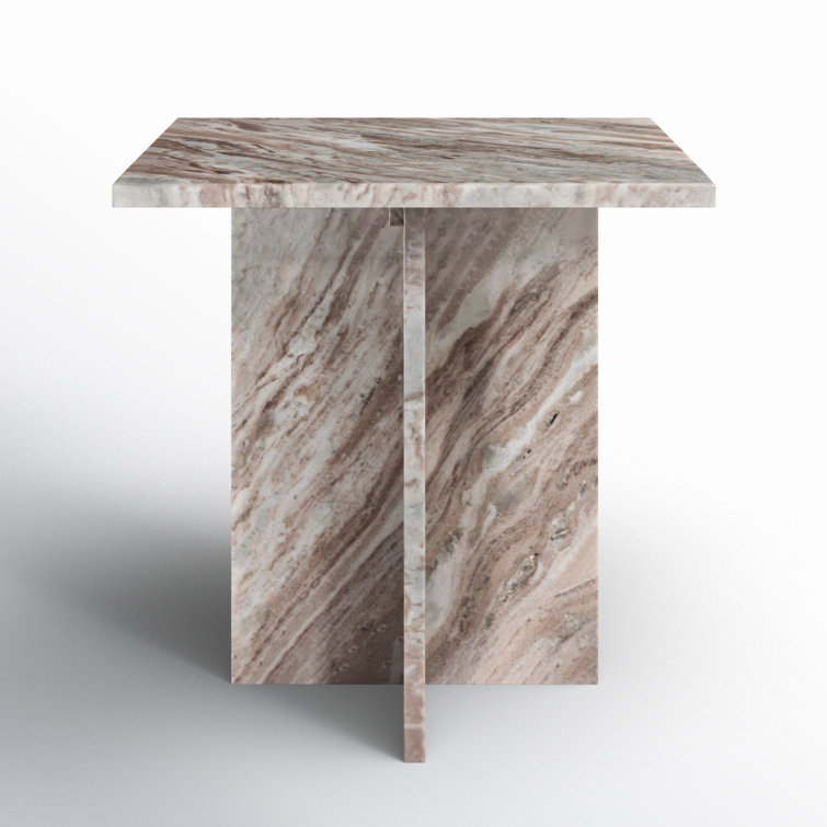 Brown Marble Rectangular Cross Legs End Table