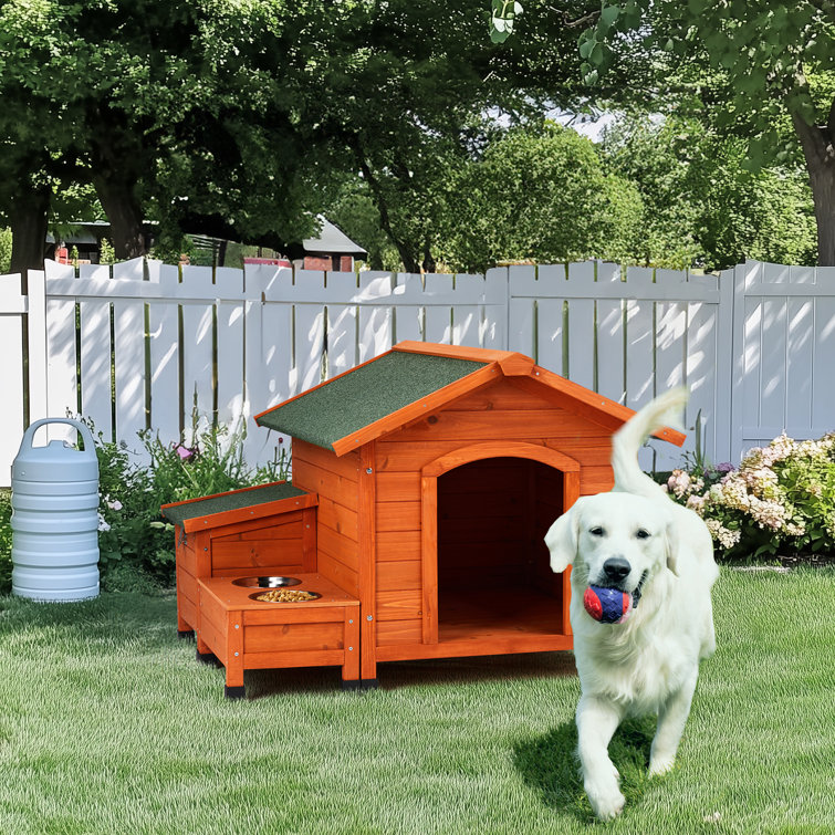 Medium Orange Cedar Wood Dog House with Green Asphalt Roof