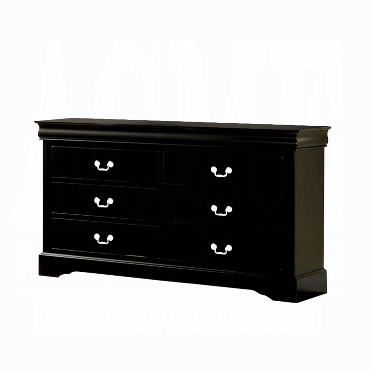 Louis Philippe III Sleek Black 6-Drawer Dresser with Nickel Handles