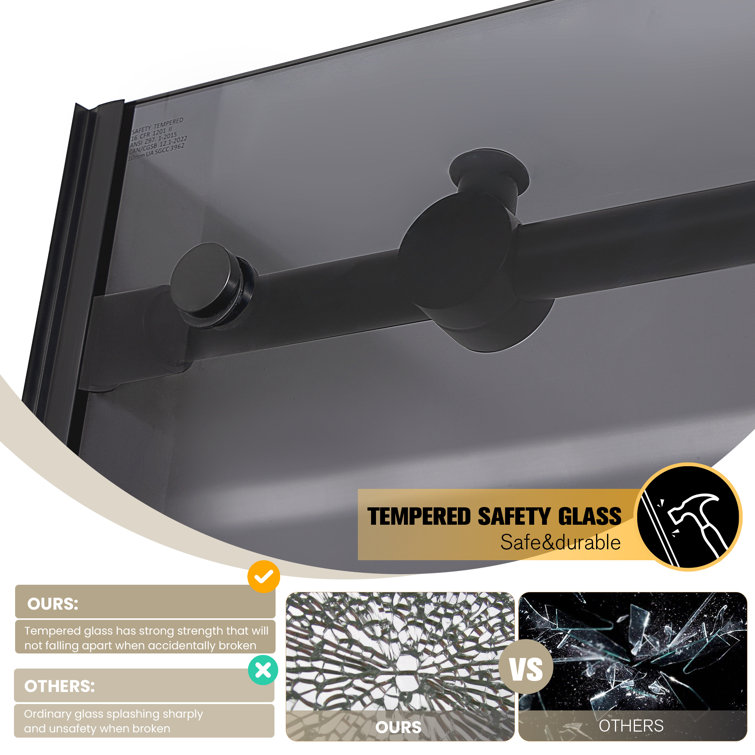 Echarri 48" W x 78" H Matte Black Frameless Sliding Shower Door