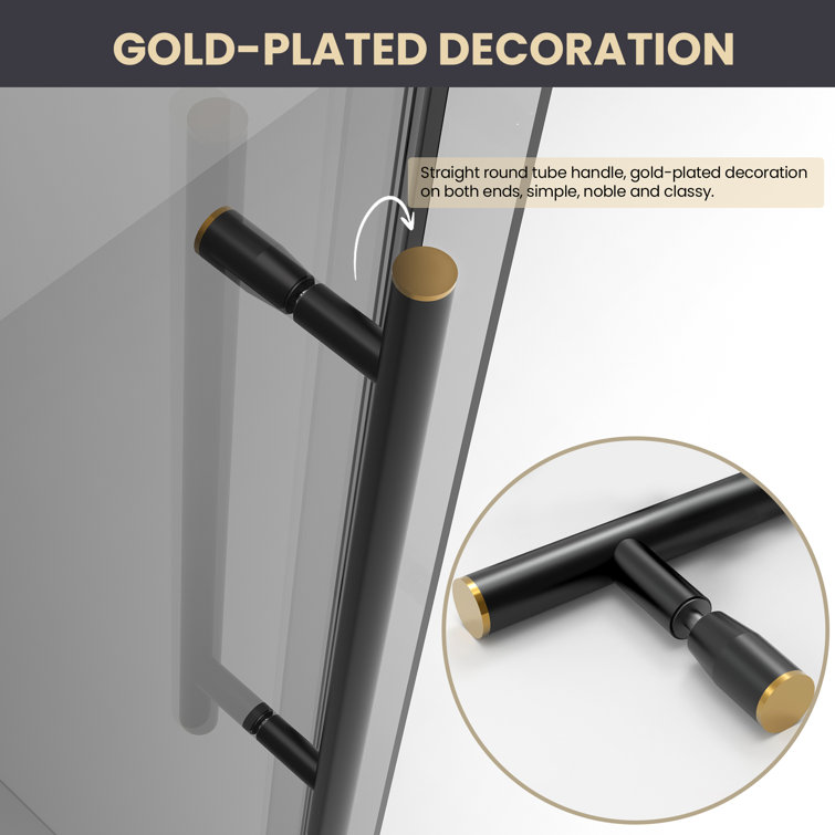 Echarri 48" W x 78" H Matte Black Frameless Sliding Shower Door
