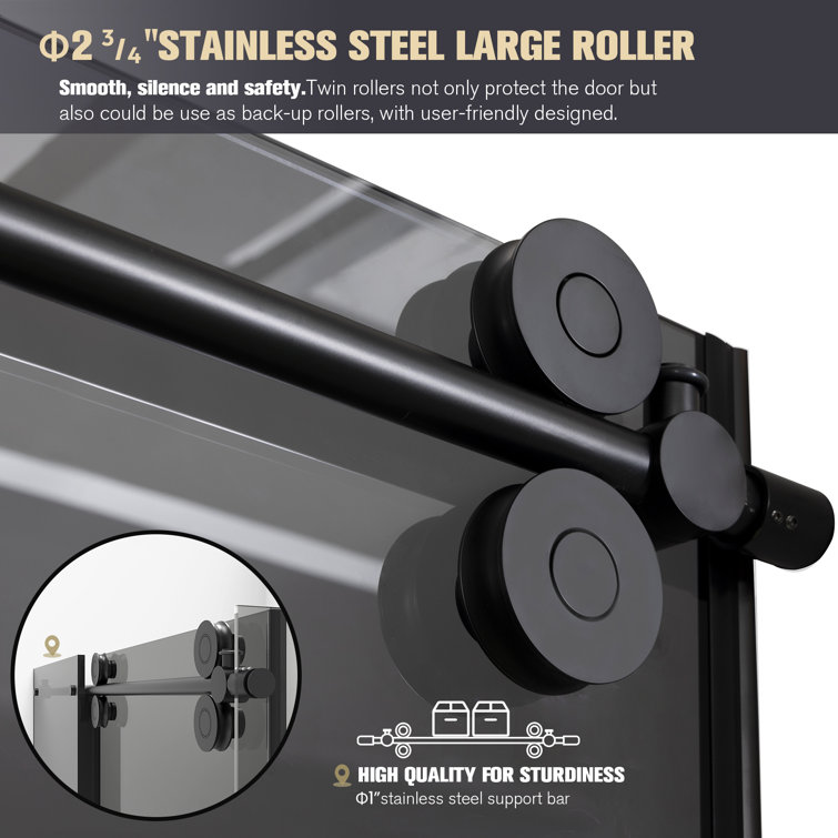 Echarri 48" W x 78" H Matte Black Frameless Sliding Shower Door
