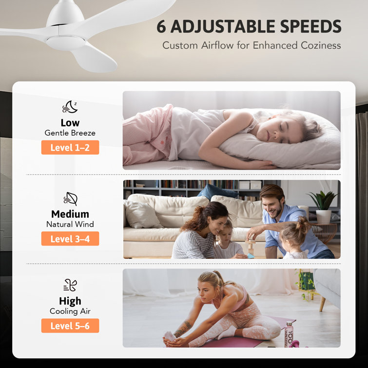White 52" Modern LED Ceiling Fan with Remote and Wood Blades