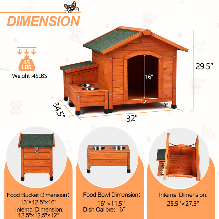 Medium Orange Cedar Wood Dog House with Green Asphalt Roof