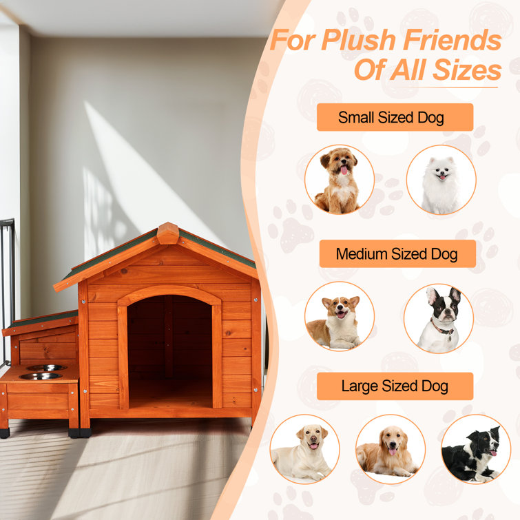Medium Orange Cedar Wood Dog House with Green Asphalt Roof