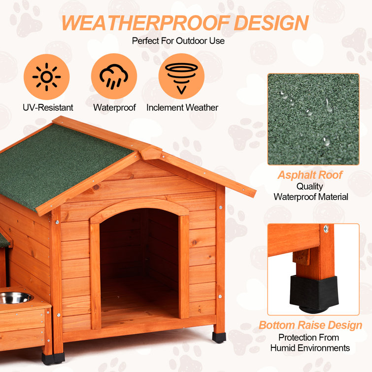 Medium Orange Cedar Wood Dog House with Green Asphalt Roof