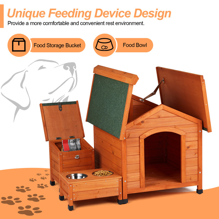 Medium Orange Cedar Wood Dog House with Green Asphalt Roof