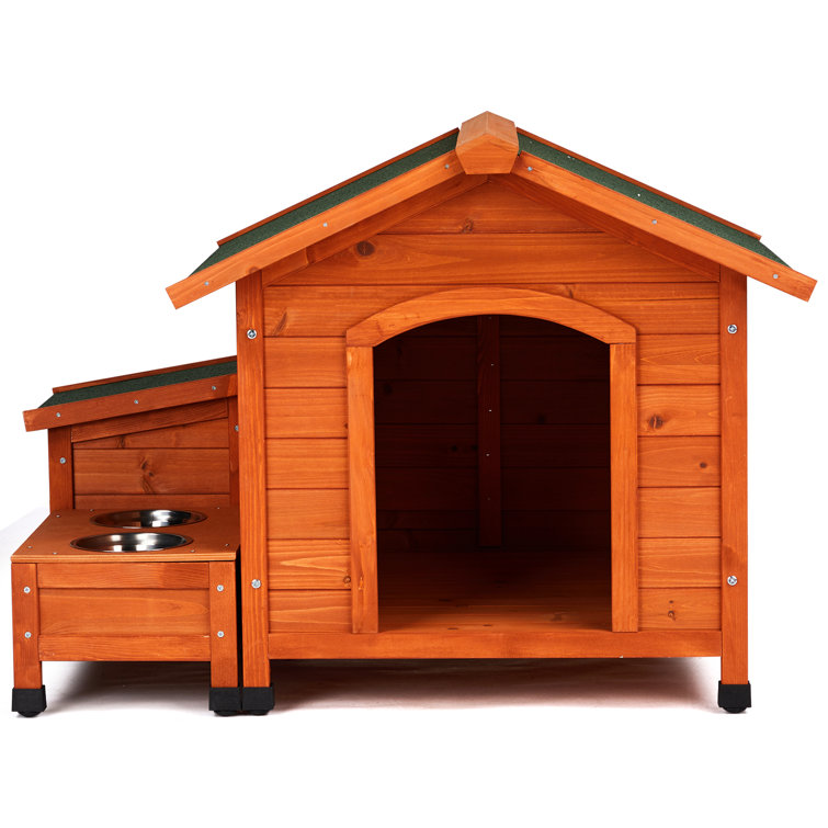 Medium Orange Cedar Wood Dog House with Green Asphalt Roof