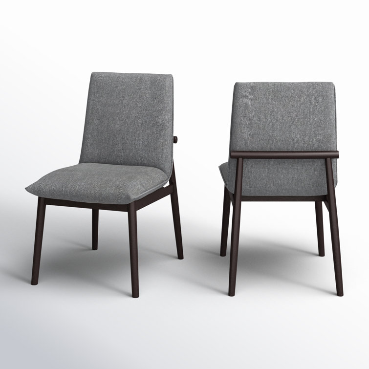 Gray Upholstered Dining Chairs with Dark Brown Wood Legs, Set of 2